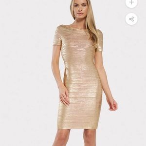 NWT Herve Leger Paris Off Shoulder Bandage Dress Foil women’s sz M